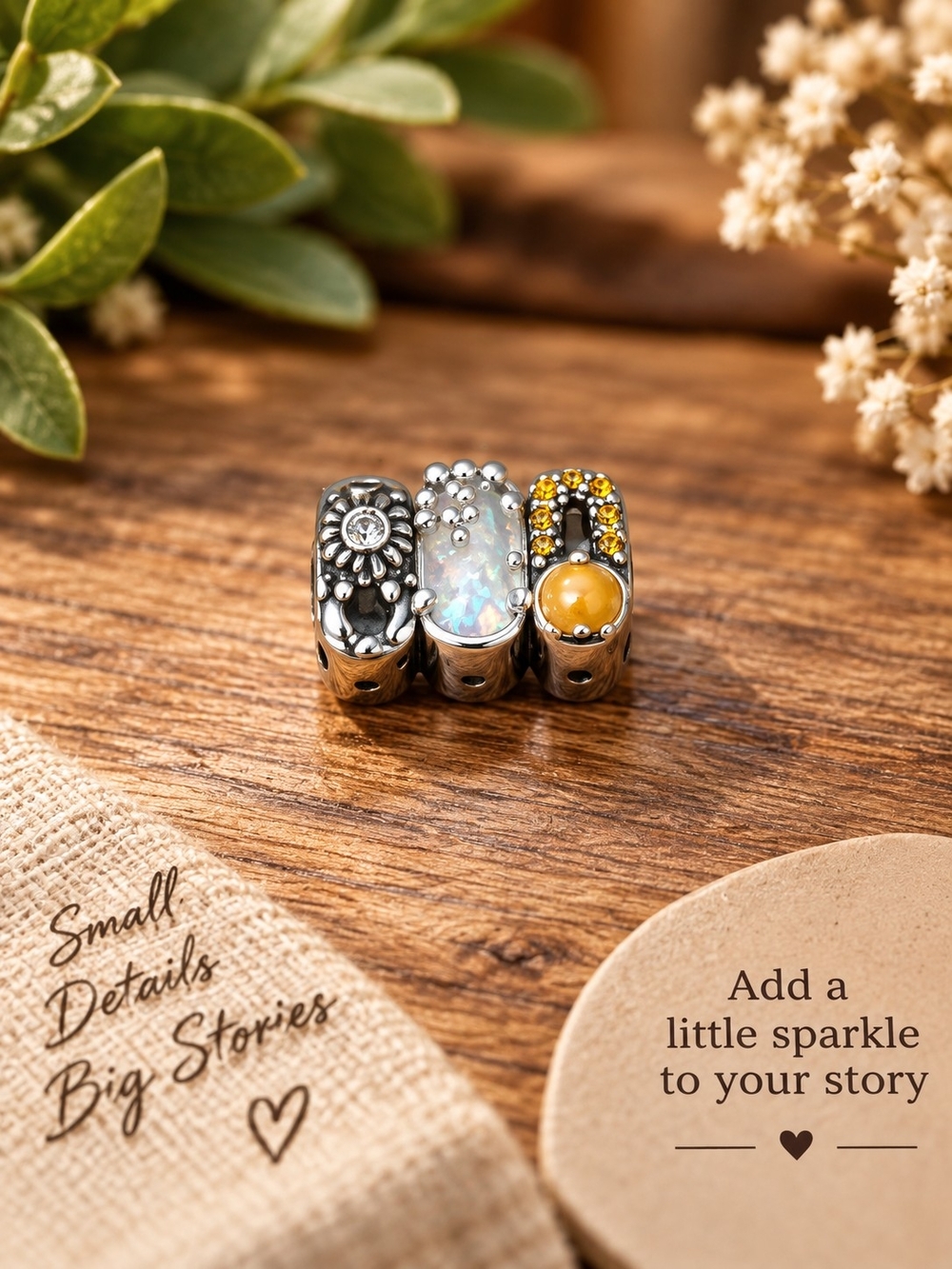 Sterling Silver Pandora-style Charm Bead - Yellow & Opalescent Accents
